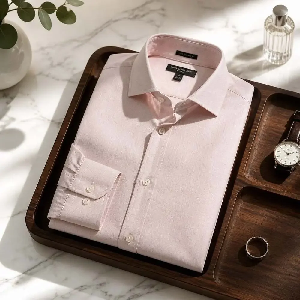 Banana Republic Non-Iron Slim Fit Pink Micro Check Dress Shirt XL